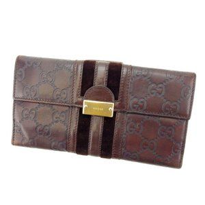 Gucci Wallet Purse Long Wallet Guccissima Brown Gold Woman Authentic Used Y4802